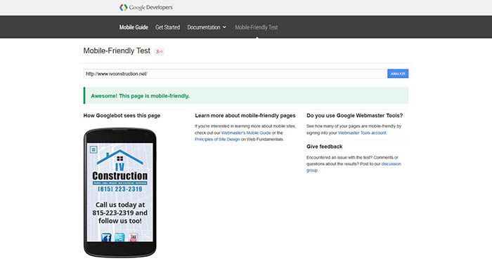 mobile friendly test results ivconstruction