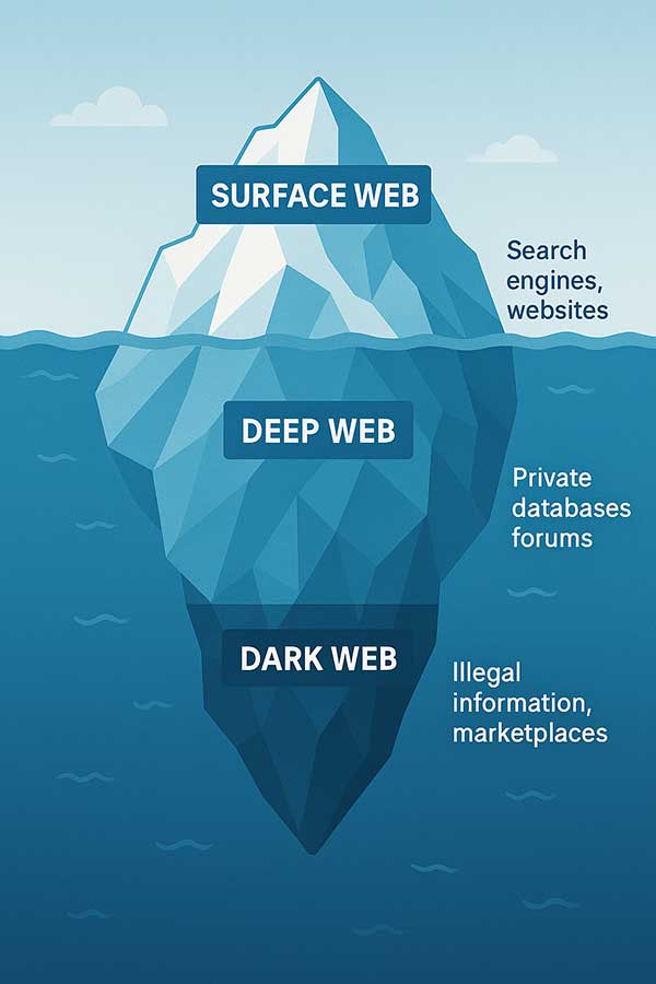 navigating the web:  surface web, deep web and dark web